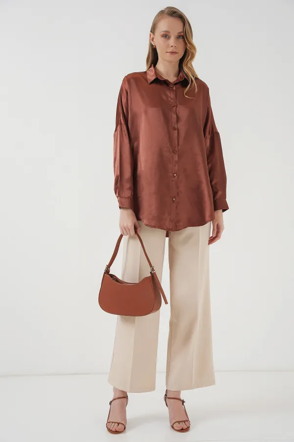 Chemise satinée oversize 3985 - Beige