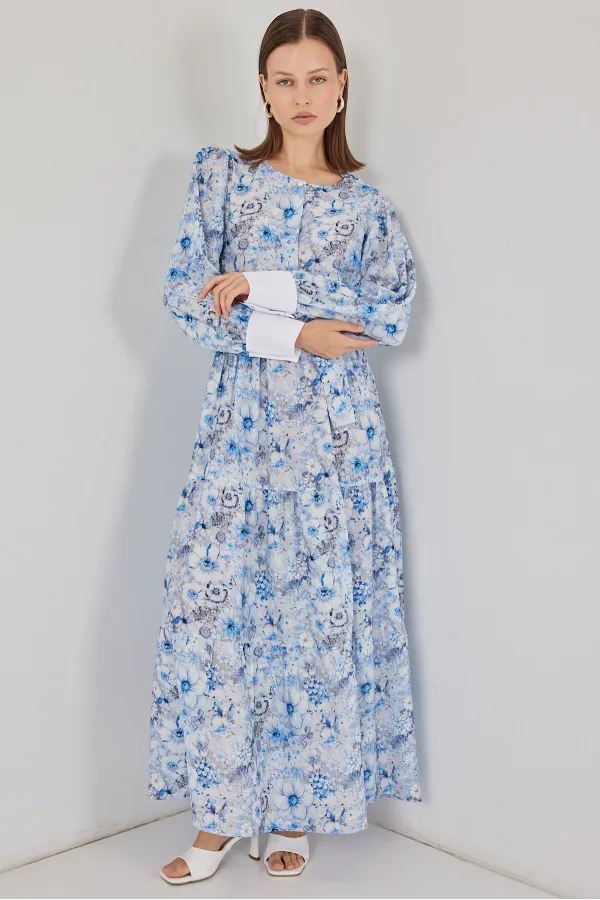 Robe longue ceinturée pour femme 2584 - Bleue