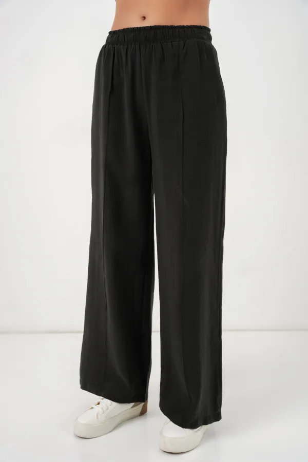 Pantalon large pour femme avec taille élastique 30087 - Noir