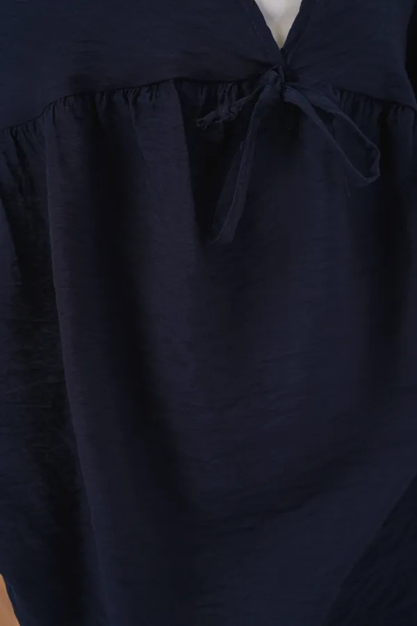 Kadın Önü Bağcıklı Kısa Kol Bluz 962 - Lacivert