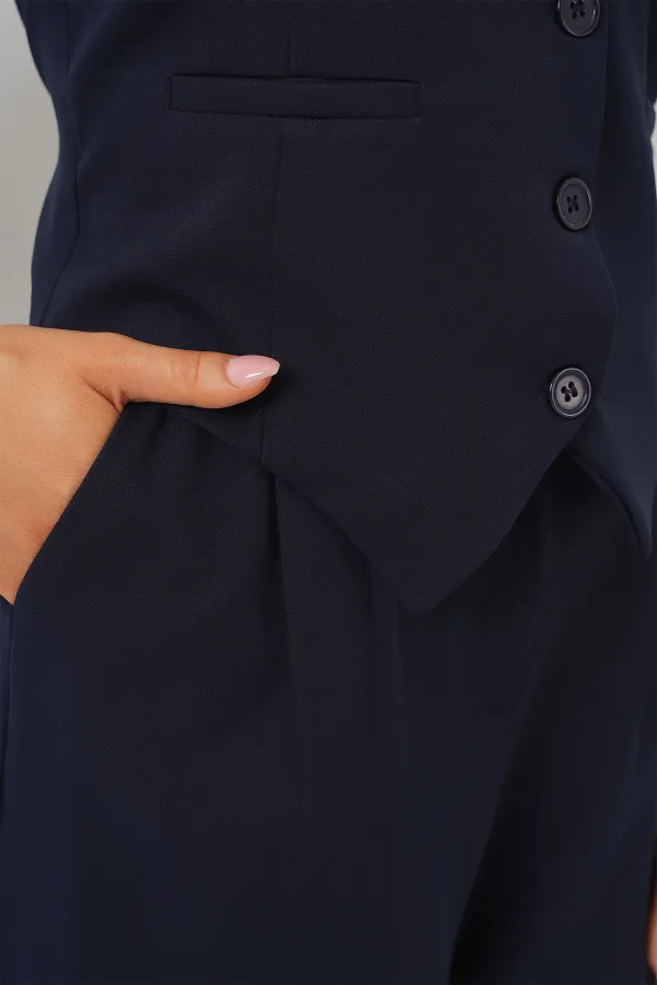 6709 Kadın Yelek Pantolon İkili Takım - Lacivert