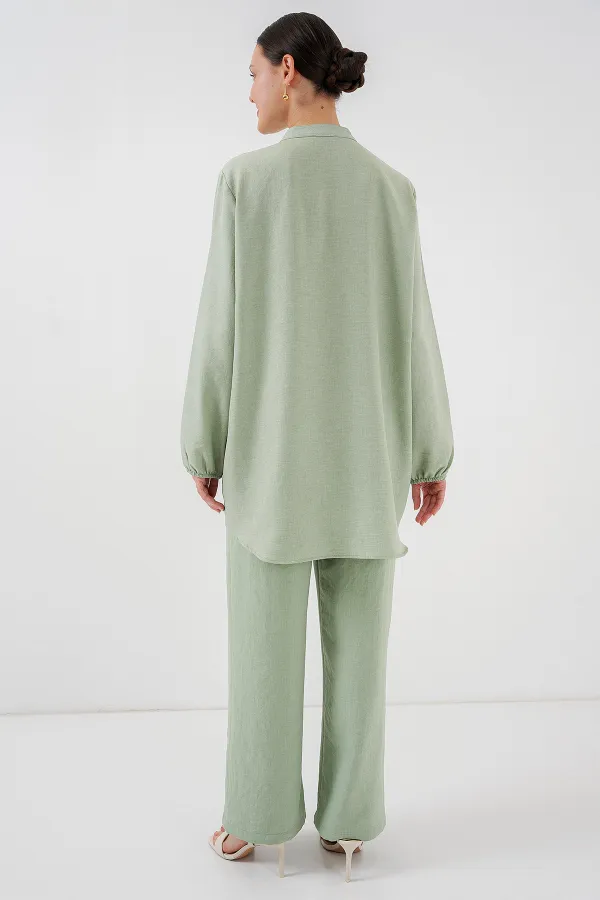 6678 Linen Tunic and Trousers Two-Piece Set - Light Green 6678 Linen Tunic and Trousers Two-Piece Set - Light Green