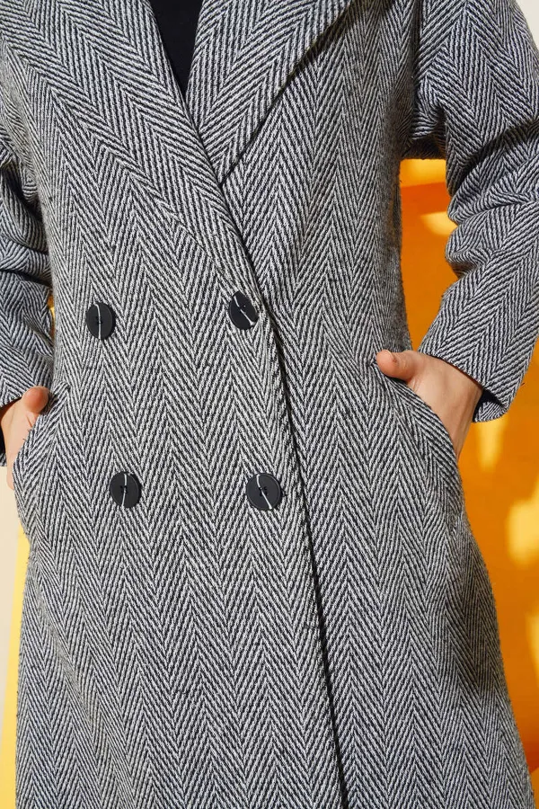 9113 Oversize Wide Cut Wool Long Cashmere Coat - Black