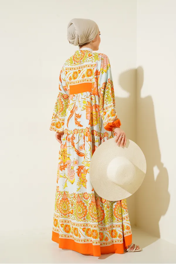 Robe hijab authentique à motifs 2423 - Jaune