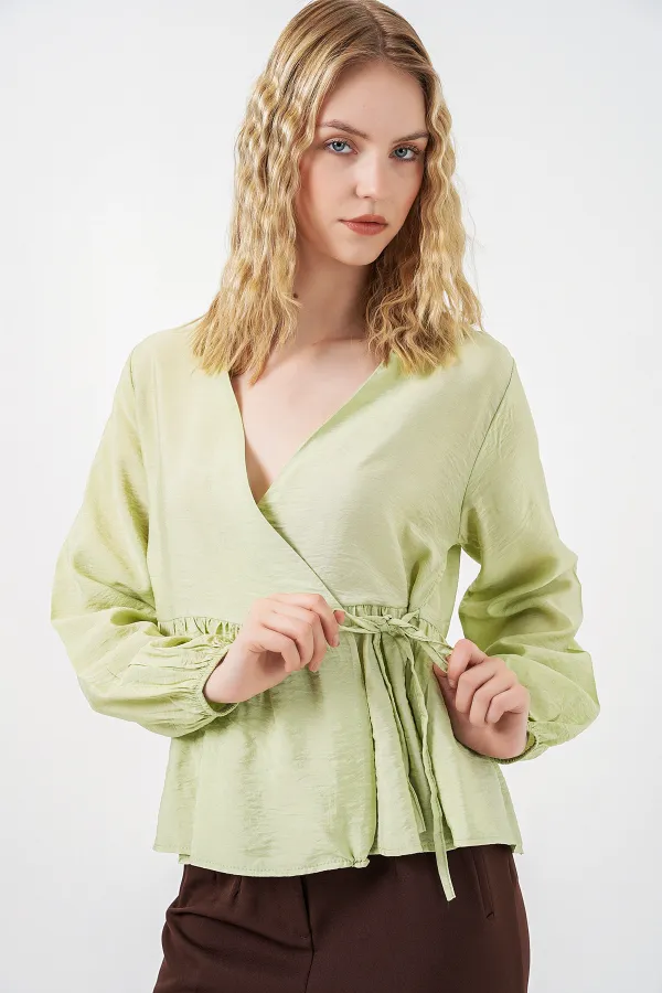 Kadın Yandan Bağlamalı Uzun Kollu Bluz 996 - E.Yeşil