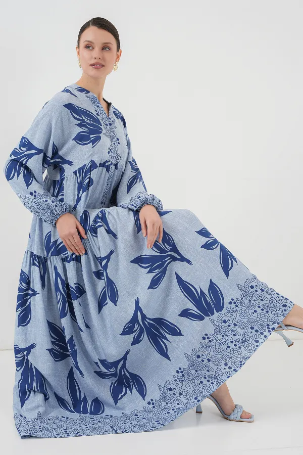 Robe hijab à motifs authentiques 2423 - Bleu marine