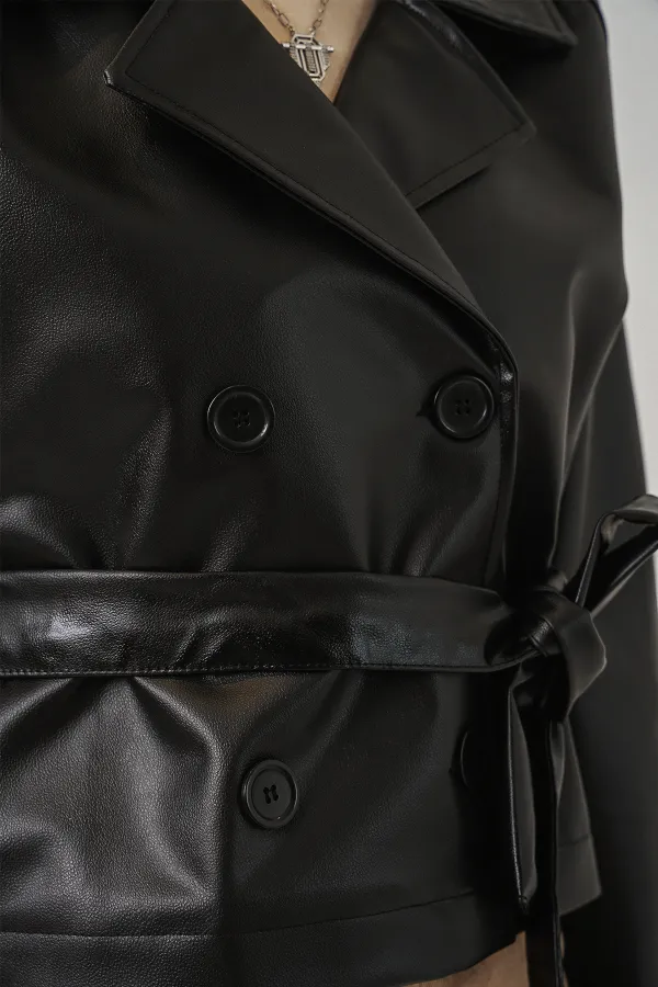 Kadin Kısa Suni Deri Ceket 1058 - Siyah