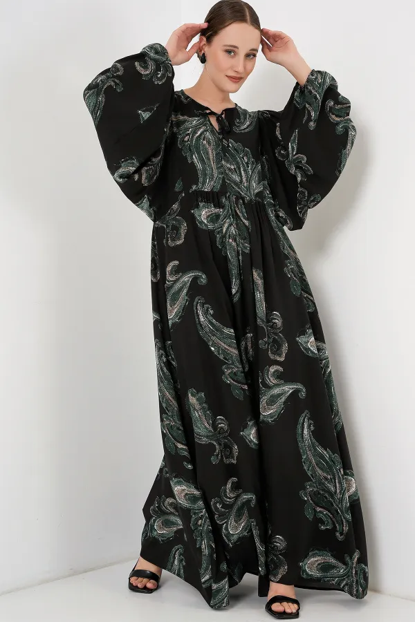 Kadın Balon Kol Uzun Tesettür Elbise 2464 - Y.Yeşil