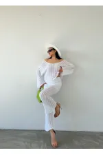 Ensemble en maille ajourée - Blanc