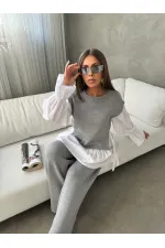 Shirt Detail Knit Set - 1503 Grey