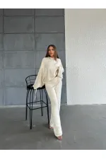 Kapşonlu Triko Takım 1509 Ekru