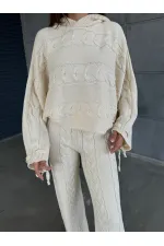 Kapşonlu Triko Takım 1509 Ekru