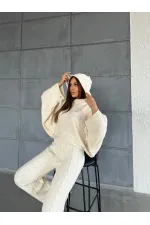 Kapşonlu Triko Takım 1509 Ekru