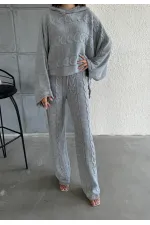 Kapşonlu Triko Takım 1509 Gri