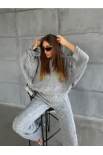 Kapşonlu Triko Takım 1509 Gri