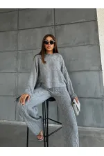 Kapşonlu Triko Takım 1509 Gri