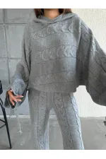 Kapşonlu Triko Takım 1509 Gri
