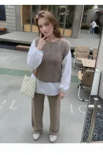 Shirt Detail Knit Set - 1561 Mink