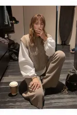 Shirt Detail Knit Set - 1561 Mink