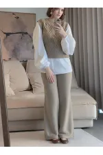 Shirt Detail Knit Set - 1561 Mink