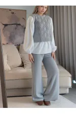 Shirt Detail Knit Set - 1561 Grey