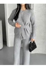 Düğme Detay Triko Takım 1565 - Gri