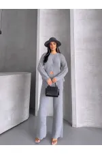 Düğme Detay Triko Takım 1565 - Gri