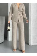 Button Detail Knit Set 1565 - Mink