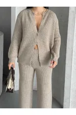 Button Detail Knit Set 1565 - Mink