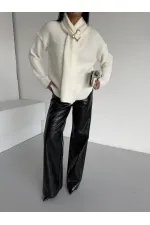 Pull à col châle avec accessoires 1574 Bone