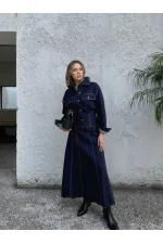 Ensemble veste crantée, jupe et jean - Bleu marine 1800