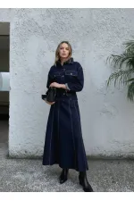 Ensemble veste crantée, jupe et jean - Bleu marine 1800