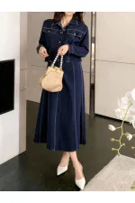 Ensemble veste crantée, jupe et jean - Bleu marine 1800