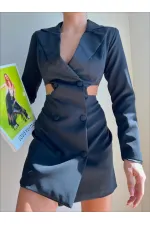 Yan Detay Şort Elbise - Siyah