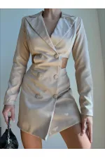 Side Detail Short Dress - Beige