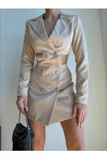 Side Detail Short Dress - Beige