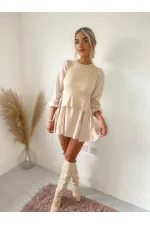 Knitted Detail Dress - Beige