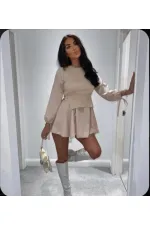 Knitted Detail Dress - Beige