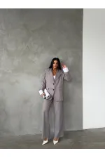 Çizgili Ceket Pantolon İkili Takım - Gri