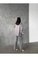 Çizgili Ceket Pantolon İkili Takım - Gri