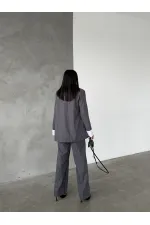 Çizgili Ceket Pantolon İkili Takım - Antrasit