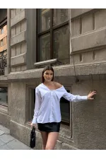 Kayık Yaka Gömlek - Beyaz