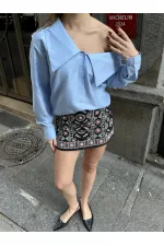 Kayık Yaka Gömlek - Mavi