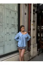 Kayık Yaka Gömlek - Mavi