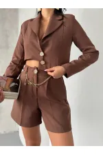 Zincir Kemer Ceket Şort Takım - Kahve