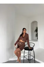 Zincir Kemer Ceket Şort Takım - Kahve