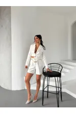 Zincir Kemer Ceket Şort Takım - Beyaz