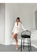 Zincir Kemer Ceket Şort Takım - Beyaz