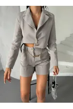 Zincir Kemer Ceket Şort Takım - Gri