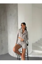 Zincir Kemer Ceket Şort Takım - Gri